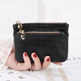 10pcs Coin Purses Women PU Plain Double Love Zipper Square Short Small Wallet Mix Color