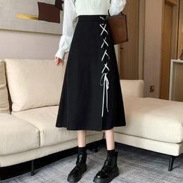 Skirts Elegant Vintage Victorian Skirt Women Slim Lace-up Designer Black Gothic Y2k Korean Style High Street Casual Party Clothes