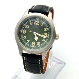 Retro 39MM Green No Dial Stainless Steel Solid Case Men's Automatic Mechanical Watch Leather Strap Q0902