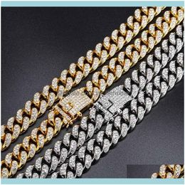 & Pendants Jewelrymen Hip Hop Bling Full Pave Rhinstones Chain Necklace Miami Cuban Chains Necklaces Butterfly Clasp Unisex Jewelry Drop Del
