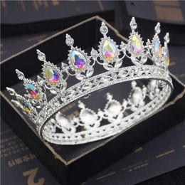 Bride Brown Crystal Queen Metal Golden Tiaras Crowns Bridal Pageant Diadem Head Ornament Wedding Hair Jewelry X0625