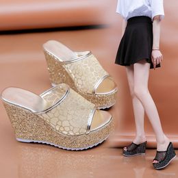 Women Sandals Peep Toe Summer Wedges Ladies High Heels Fashion Slippers 2021 Modern Mesh Female Slides Shoes Casual Footwear New