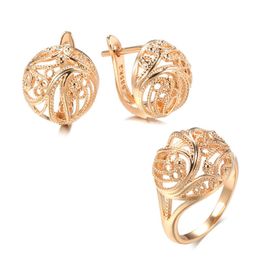 Earrings & Necklace Kinel Trendy Unique Women Earring Ring Sets 585 Rose Gold Hollow Pattern Fashion Ethnic Bride Wedding Jewelry Set