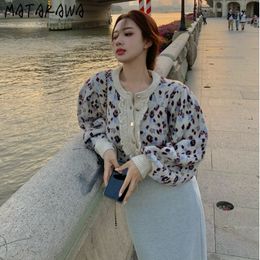 MATAKAWA Vintage Jacquard Sweater Coat Autumn and Winter Splicing Fungus Knitted Cardigan Fashion Short Sweaters for Women 210513