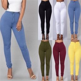 Solid Colour Jeans Woman High Waist Mom Fit Pencil Jeans Skinny Stretch Cintura Alta Vintage Long Pants Women Plus Size Designs 210322
