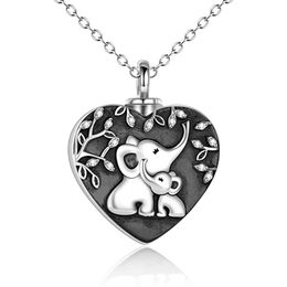 Heart shaped elephant pattern Stainless Steel Pendants Cremation Urn Keepsake Pendant for Ashes jar Human Memorial Necklace Jewellery mom