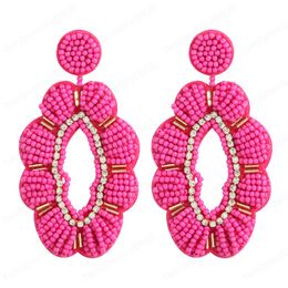 Bohemia Colourful Beaded Flower Statement Dangle Earring for Women Ethnic Handmade Seed Beads Dangle Earrings Jewellery