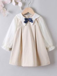 Toddler Girls Flounce Sleeve Bow Front Fold Pleated Dress SHE