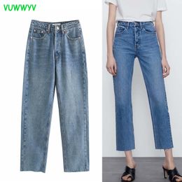 Spring Summer Blue White Y2K High Waist Jeans Woman Fashion Streetwear Women Straight Leg Cowboy Pants Front Buttons Pocket 210430