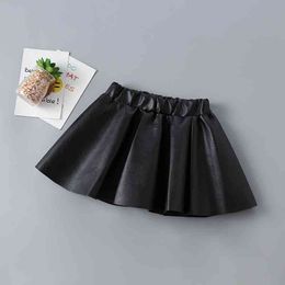 2-7 year high quality girl clothing autumn casual fashion kid children short solid leather skirt 210615