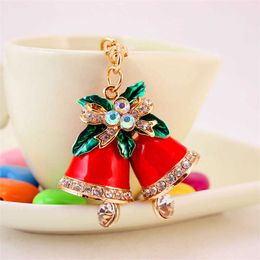 New Fashion Metal Rhinestone Christmas Bell Keychain Female Popular Backpack Pendant Campus Accessories G1019