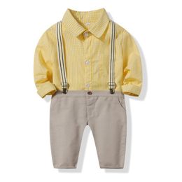 Clothing Sets Kimocat Baby Boy Long-Sleeved Suit, Yellow Plaid Jumpsuit Shirt + Suspender Trousers Casual Suit 6 Months-3 Years