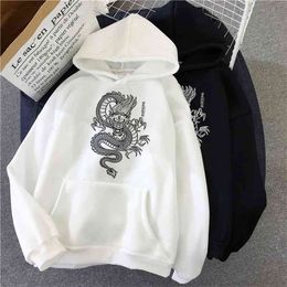 Dragon Harajuku Vintage Print Sweatshirt Women Hoodies Cute Hip Hop Kawaii Oversized Streetwear Loose Casual Clothes 210910