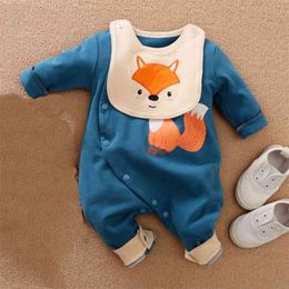 Spring Autumn Baby Romper Boy Clothes Jumpsuit Cartoon Animal Print Girl Kids 210528