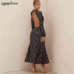 Free Women's Mermaid Print Dress Sexy O-neck Long Sleeve Bodycon Halter Club Midi Celebrity Party 210524