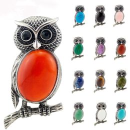 Owl Necklace Healing Crystal Stones Pendant Necklaces for Women Men Gemstone Jewellery Reiki Spiritual Energy Lucky