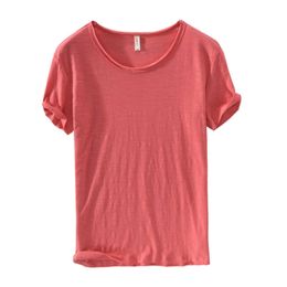 Summer 100% Cotton T-shirt Men O-Neck Solid Color Casual Thin T Shirt Basic Tees Plus Size Short Sleeve Tops Y2450 210601