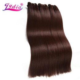 Human Ponytails Lydia Synthetic Hair Extension 3Pieces/lot Straight Yaki Weaving 10-26 Inch Pure Colour 33# 100% Futura Bundles