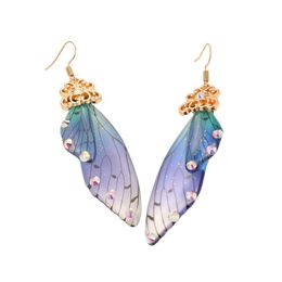 Handmade Fairy Simulation Wing Dangle & Chandelier Insect Butterfly Wings Drop Earrings Foil Rhinestone Earring Romantic Bridal Jewellery