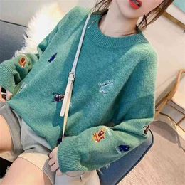 Women Pullovers Sweater Fashion Solid Cartoon Spring And Autumn Pullover Long Sleeve Plaid Casual Ladies Sweaters 210427