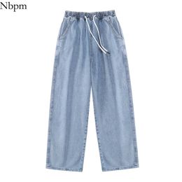 Nbpm Fashion Washed Lace Up Baggy Jeans Woman High Waist Girls Streetwear Wide Leg Pants Denim Trousers Bottom 210529