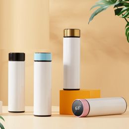 Creativity Sublimation Blanks Water Bottle 500ml Stainless Steel Straight Vacuum Flask with LED Touch Display Temperature Gift W0192