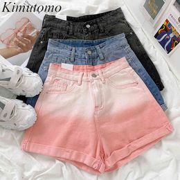 Kimutomo Vintage Gradient Jeans Shorts Female Summer Simple High Waist All Matching Wide Leg Denim Shorts Casual Fashion 210521