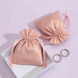 50pcs Velvet Drawstring Chic Small Gift Packing Bag Earrings Ring Necklace Jewelry Packaging Display Flannel Pink Pouches