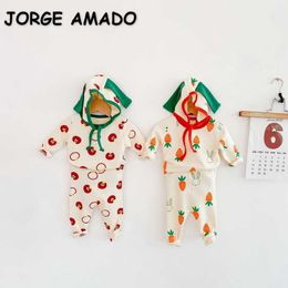 Spring Baby Girls 3-pcs Sets Cartoon Radish Rabbit Tomato Bodysuit + Pants Cap Cute Style born Clothes E6039 210610