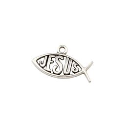 150pcs/lot Antique Silver Jesus Fish Charms Pendants For Jewelry Making Bracelet Necklace Findings 13x23mm