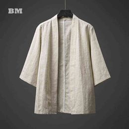 2021 Chinese Tang Suit Improved Hanfu Ethnic Style Plus Size Road Gown Harajuku Cardigan Summer Tai Chi Shirt Men Clothing G0105