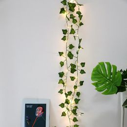 2M/ 20 LED Artificial Plants String Light Green Leaf Ivy Vine Fairy Maple Leaves Lamp Garland DIY Hanging ing Y0720