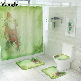 Bath Mats Christmas Mat And Shower Curtain Set Cartoon Bathroom Floor Absorbent Non Slip Toilet Carpet