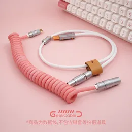 Geekcable Handmade Customized Mechanical Keyboad Data Cable Rear Aviation Plug Series Spiral Woven Keyboard Cable Pink Girl