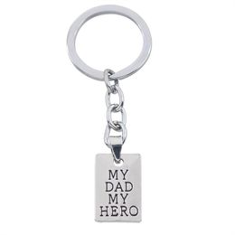 Silver Plated Creative Carved My Dad My Hero Letters Pendant Keychain Key Rings Car Keychains Father's Day Gift