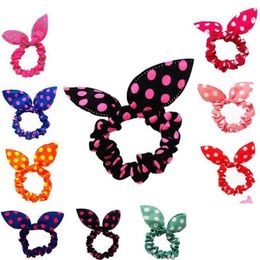 2021 100Pcs/lot Children Women Hair Band Cute Polka Dot Bow Rabbit Ears Headband Girl Ring Scrunchy Kids Ponytail Holder Hair Accessories