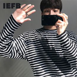 IEFB men's clothing Long Sleeve Striped t-shirt Korean cotton loose personality O-neck bottoming tops fashion clothes male Y4298 210524