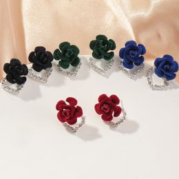 Korean Rhinestone Flower Stud Earrings For Women Elegant Heart Geometric Statement Earrings Fashion Jewellery Girl Party Gifts