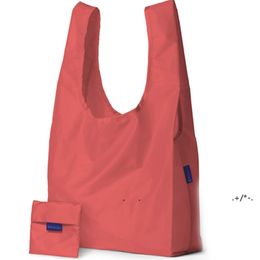 new Eco Friendly Storage Handbag Foldable Usable Shopping Bags Reusable portable Grocery Nylon Large Bag Pure Color FreeEWD5816