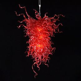 Contemporary Lamp Large Red Color Modern Chandeliers Lighting Hand Blown Glass Pendant Lamps LED Lights for Living Room Art Decor 24 by 48 Inches