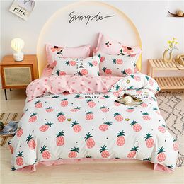 Bedding Sets 4Pcs Home Textile Pink Pineapple Pure Cotton Double Bed Comefortable Soft Bedspreads Quality Quilt Cover Oceania