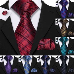 Yellow Plaid Ties For Men Shirts Silk Men's Tie Handkerchief Cufflinks Set 15 Colors Neck Tie Barry.Wang Fashion Design S-5241 Y1229