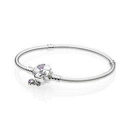 NEW 2021 100% 925 Sterling Silver Purple Flower Bracelet Fit DIY Original Fshion Jewelry Gift