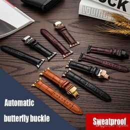 For Apple Watch Smart watches Leather Band 316 automatic butterfly buckle Cowhide Wrist Bracelet Strap iwatch All Universal Ready Stock