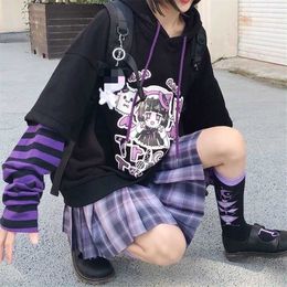 Deeptown Kawaii Hoodie Women Gamer Girl Black Hoodies Harajuku Anime Sweatshirt Women High Street Kpop Oversized Cute Pullovers 211008