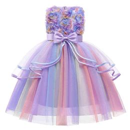 2021 New Baby Girls Dress Lace Tutu Rainbow Princess Dress Bridesmaid Dresses For Girls Children Clothing Vestidos 2 3 10 Years G1129