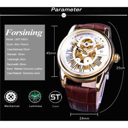 LMJLI - Forsining Official Exclusive Sale Brown Leather Roman Number Retro Luxury Design Men Watch Top Brand Automatic Wristwatch Clock
