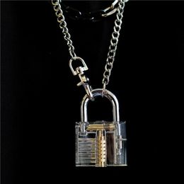 Pendant Necklaces Tiaodi Hip Hop Transparent Lock Necklace Simple Chain Hanging Neck Fashion Trend Men's Personality Jewellery Gift