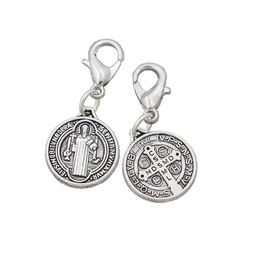 Alloy Catholicism Benedict Medal Cross Clasp European Lobster Trigger Clip On Charm Beads Tibetan silver C504 13.2x29.8mm 150pcs/lot