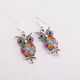 10pairs/lot Owl Crystal 925 Silver Fish Hooks Earrings Dangles Chandelier Jewellery E1598 Hot sell Items